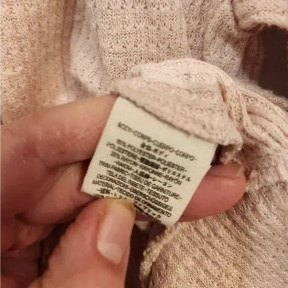 Free People Rose Pink Sweater with Floral Sleeves - Picture 7 of 13